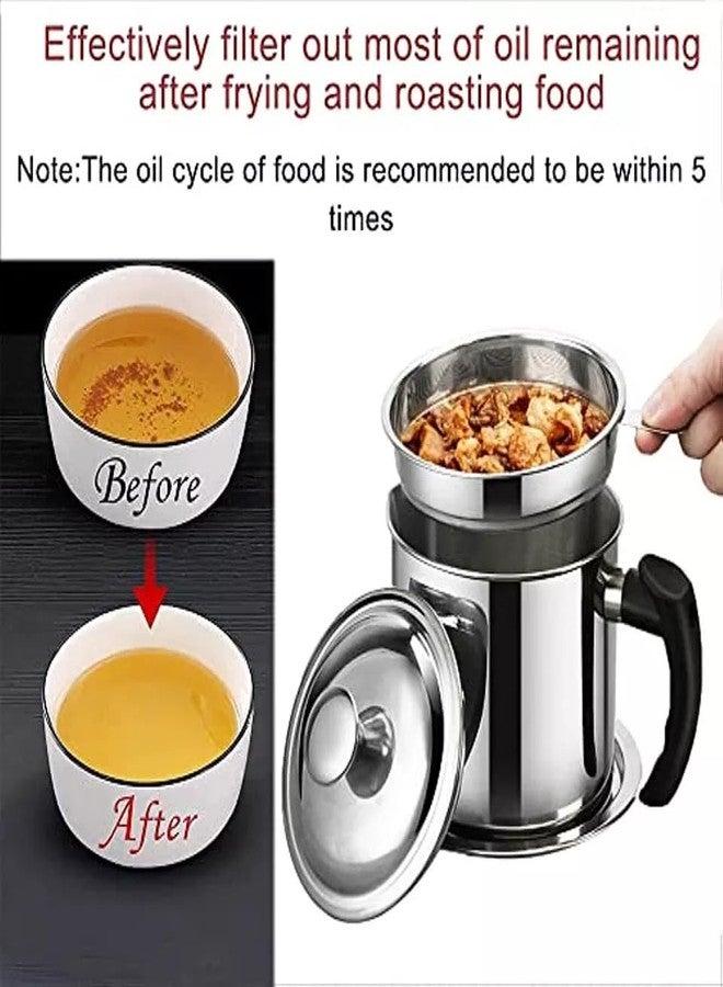 KRUPAVI Grease Container with Strainer,1.4L Stainless Steel Oil Container,Pot Fat Storage with Lid,Oil Strainer Pot Easy Grip Handle Suitable for Storing Frying Oil (14.5 X 13.6 X 14 CM, Silver) - Image 3